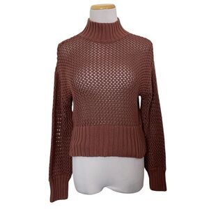 Express Open Knit Mock Neck Pullover Sweater Size Medium Brown Ribbed
